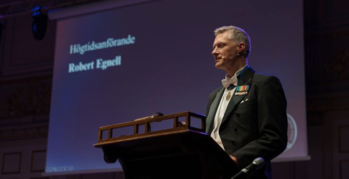 Robert Egnell håller högtidsanförande vid Kungl. Musikaliska Akademiens högtidssammankomst