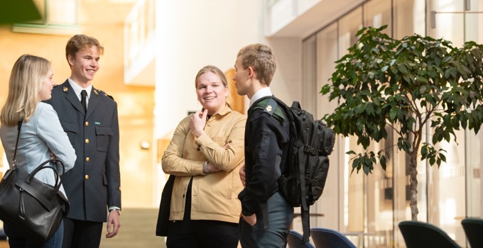 Students outside the library