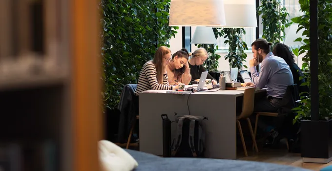 Students studying in the library.