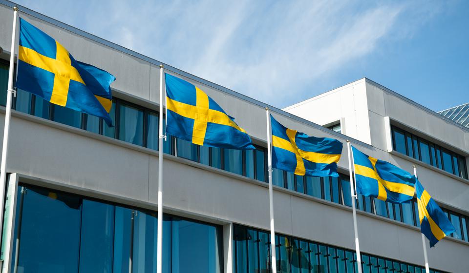 Swedish flags in front of the SEDU.