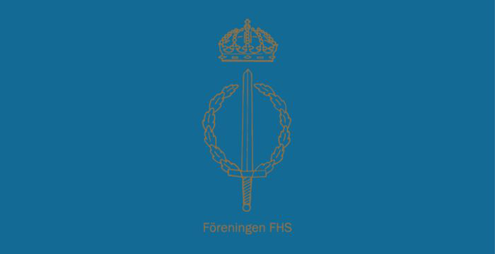 Föreningen FHS:s guldfärgade vapen mot en blå bakgrund.