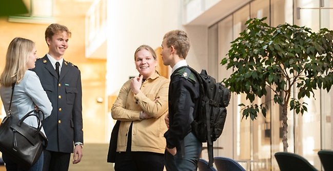 Students outside the library